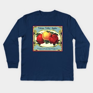 Vintage Yakima Valley Apples Fruit Crate Label Kids Long Sleeve T-Shirt